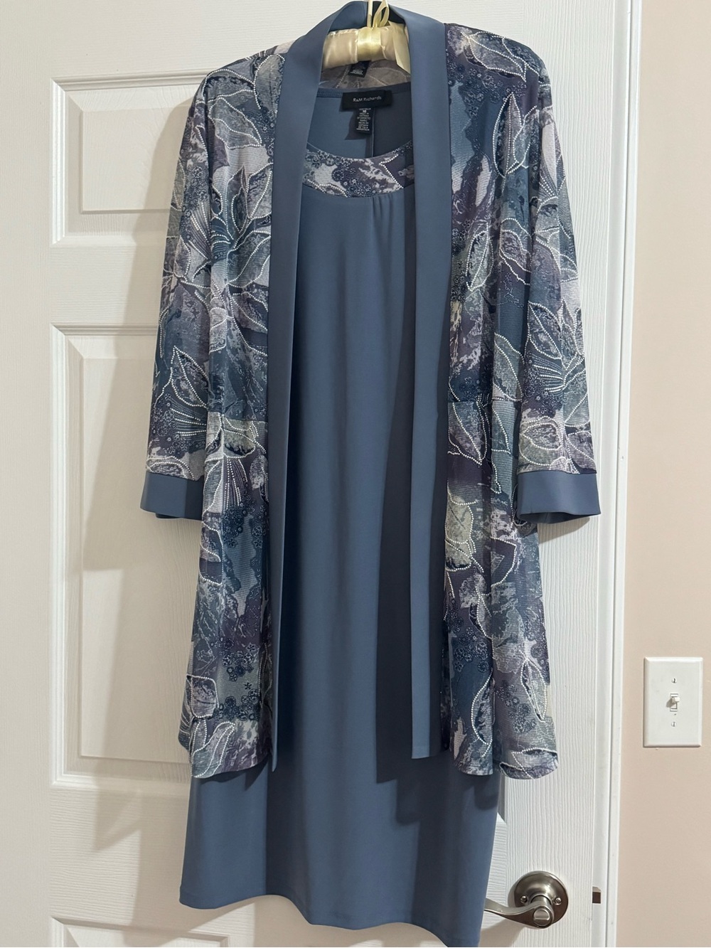 R&M Richards Dusty Blue Floral Jacket & Dress Set